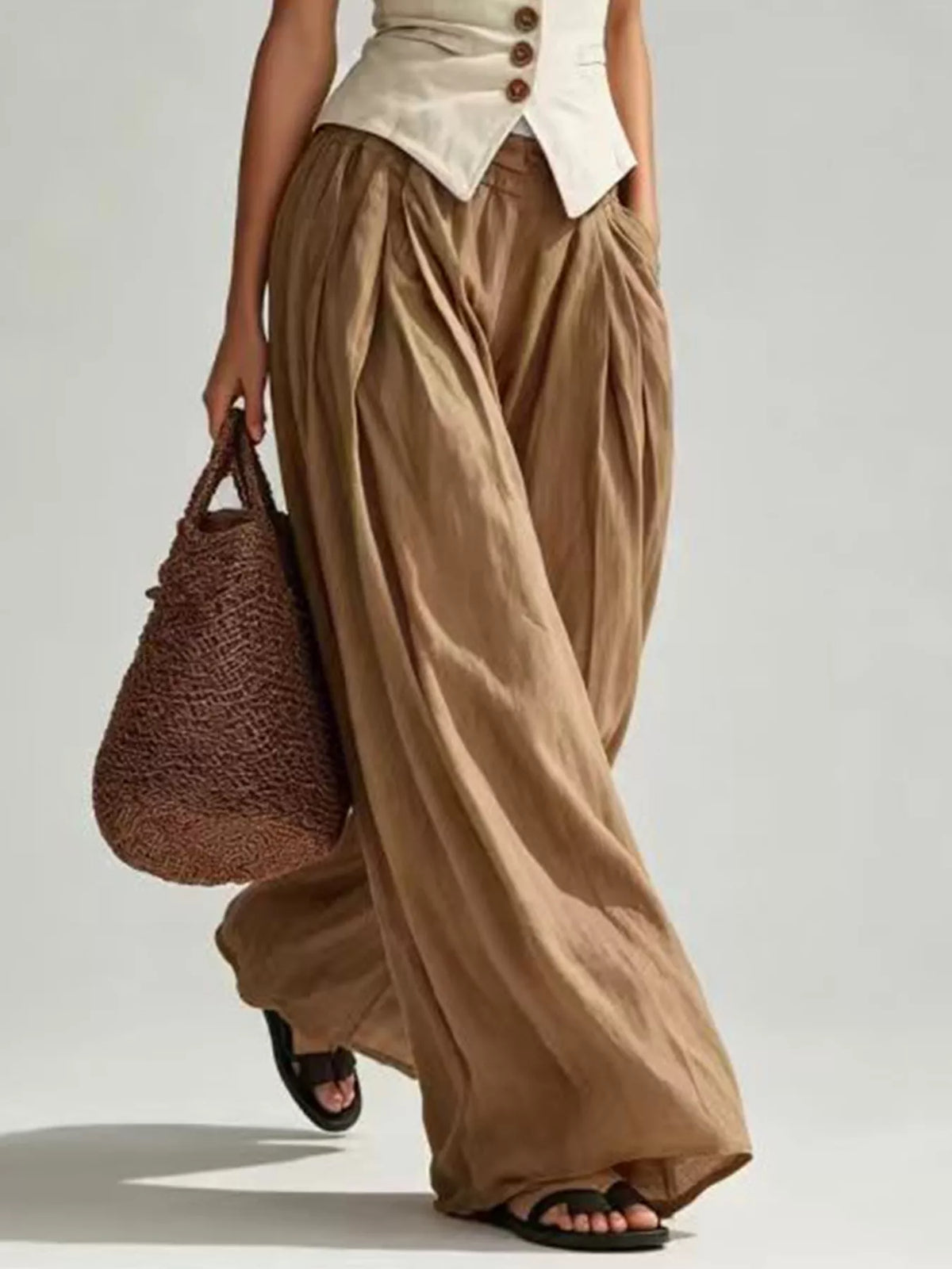 High-Waisted Pleated Wide-Leg Pants