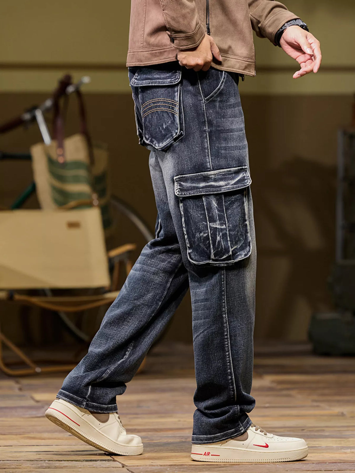 Men's Vintage Loose Fit Cargo Jeans - Lilixa.store