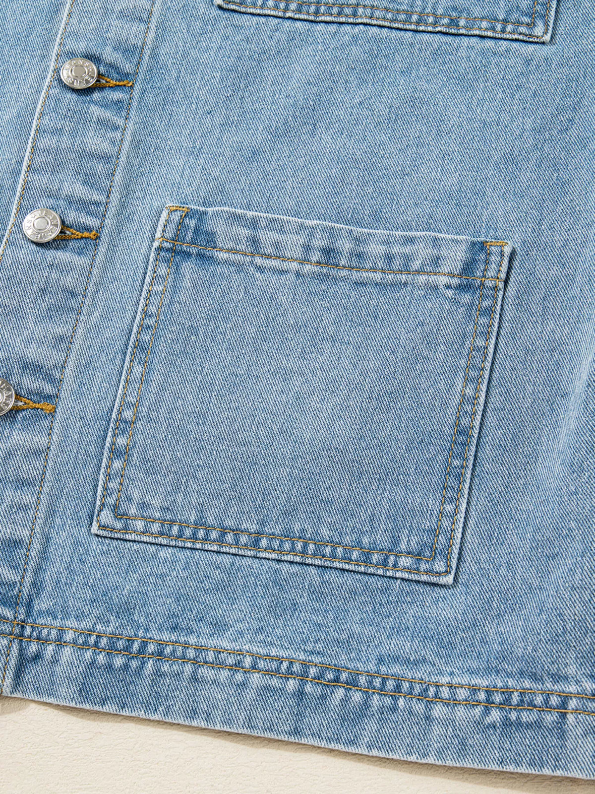 Patched Pockets Side Tie Denim Jacket, view 11