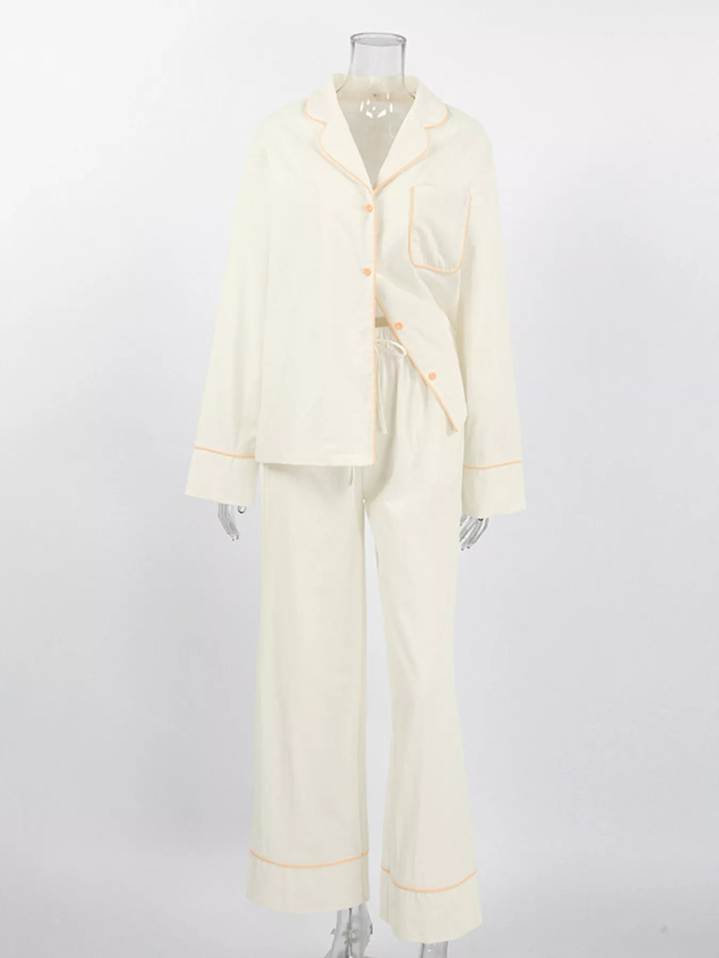 Contrast Trim Button-Down Top and Pants Lounge Set - Lilixa.store