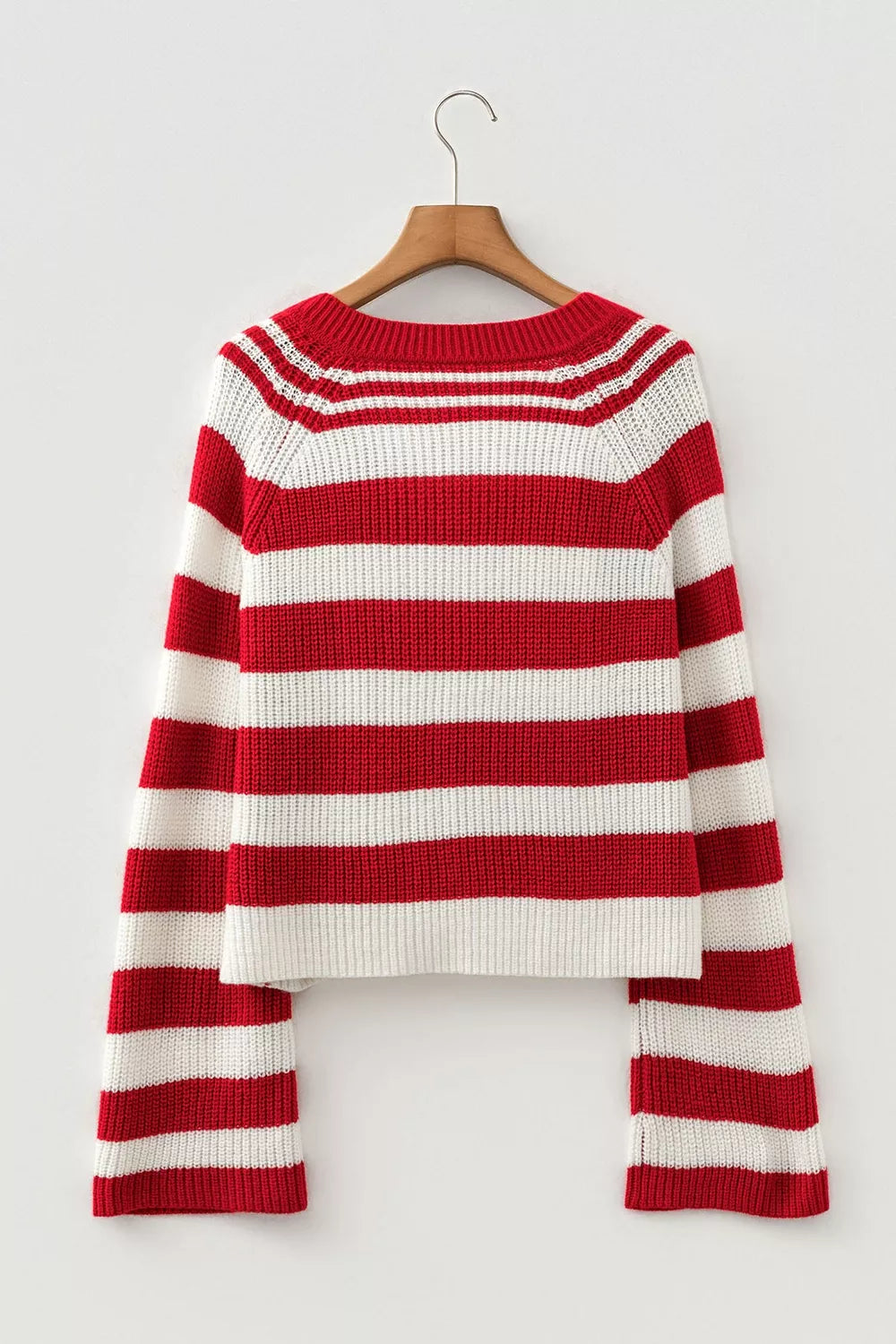 Striped Colorblock V Neck Long Sleeve Shift Sweater