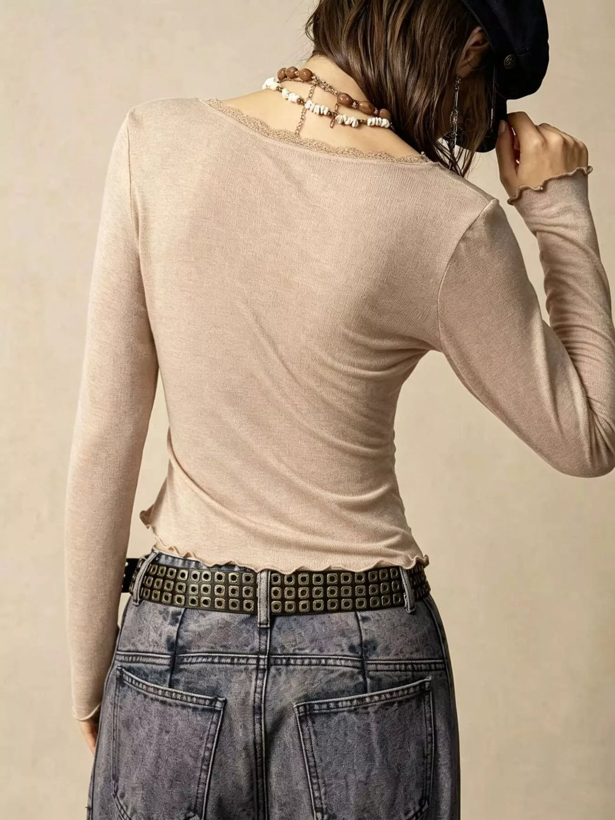 Lace Detail Long Sleeve T-Shirt - Lilixa.store