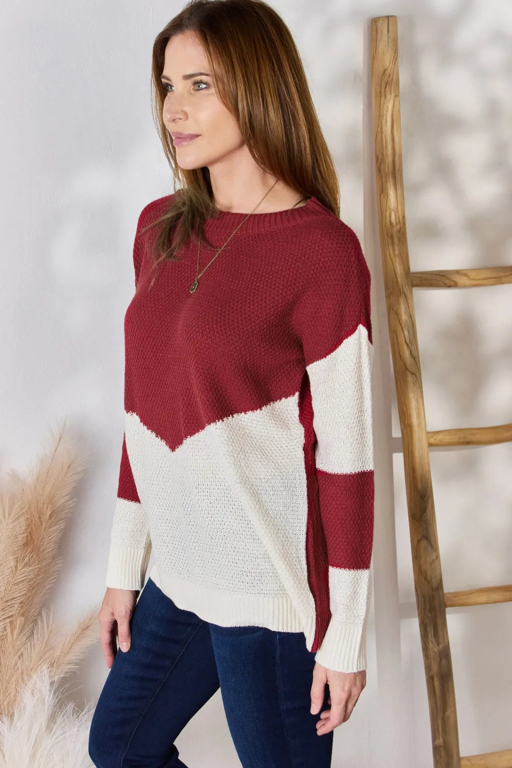 Hailey & Co Full Size Color Block Dropped Shoulder Knit Top - Lilixa.store