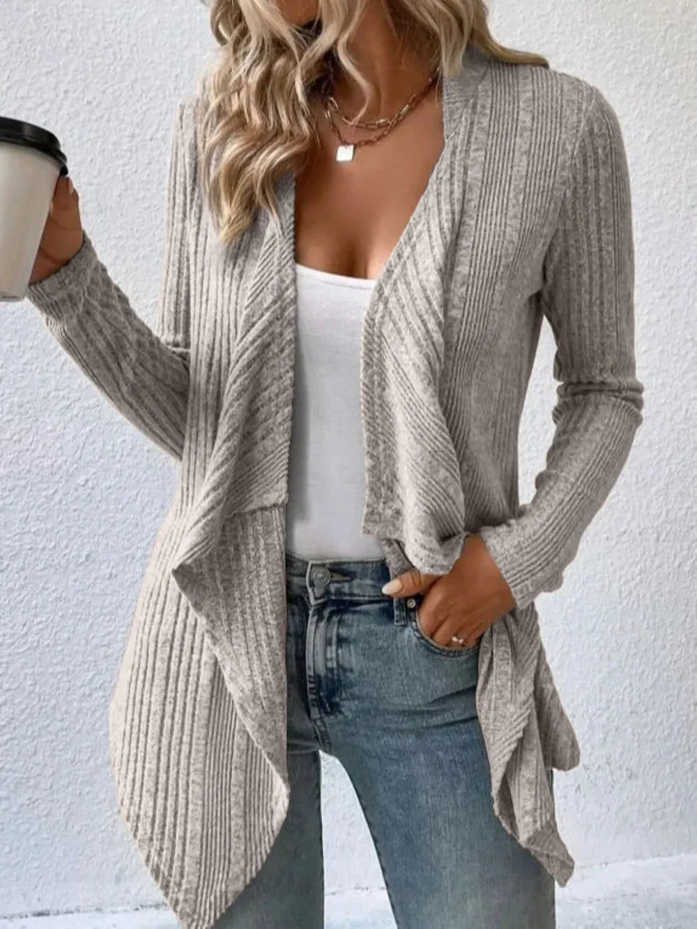 Open Front Long Sleeve Cardigan - Lilixa.store