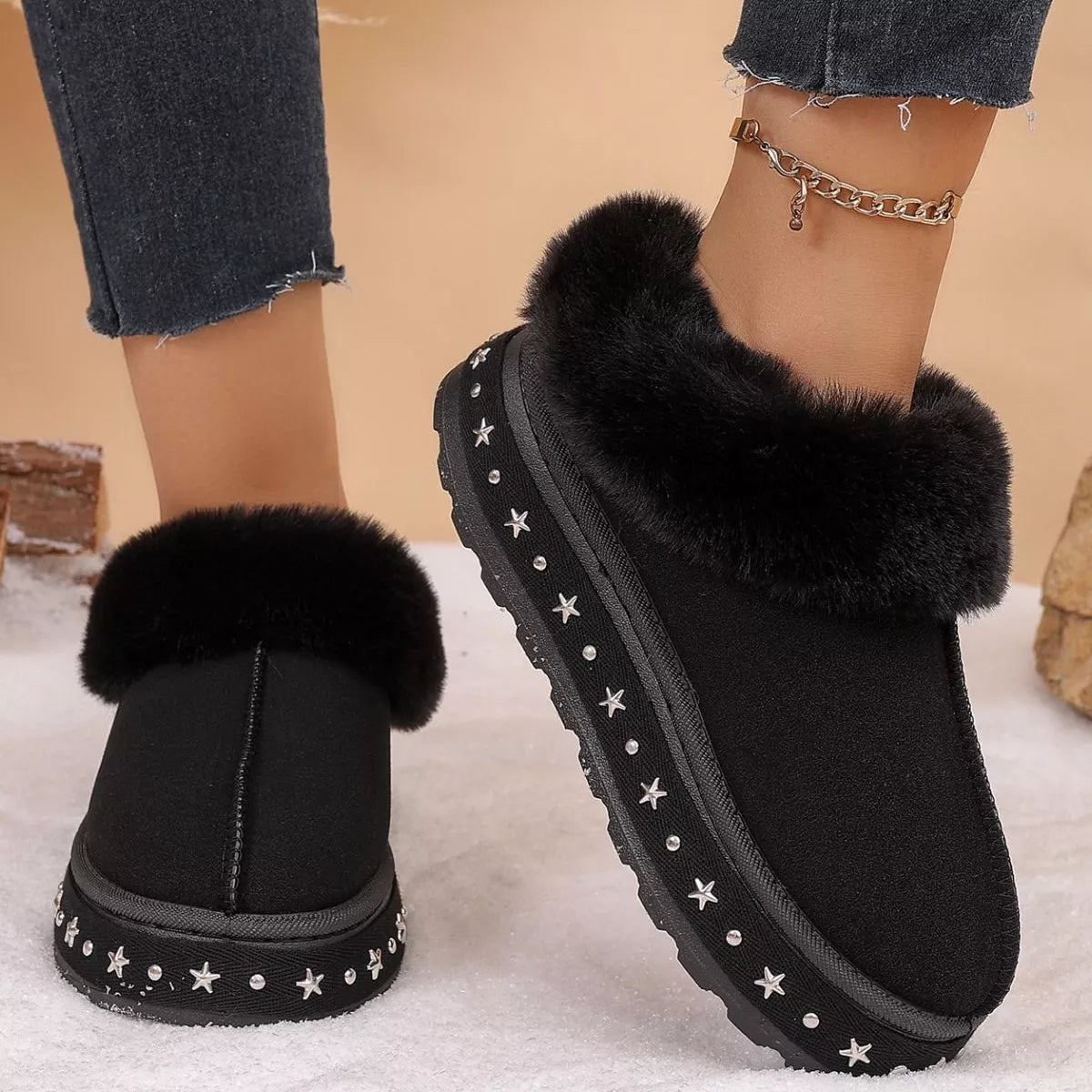 Faux Fur Lined Platform Ankle Boots - Lilixa.store