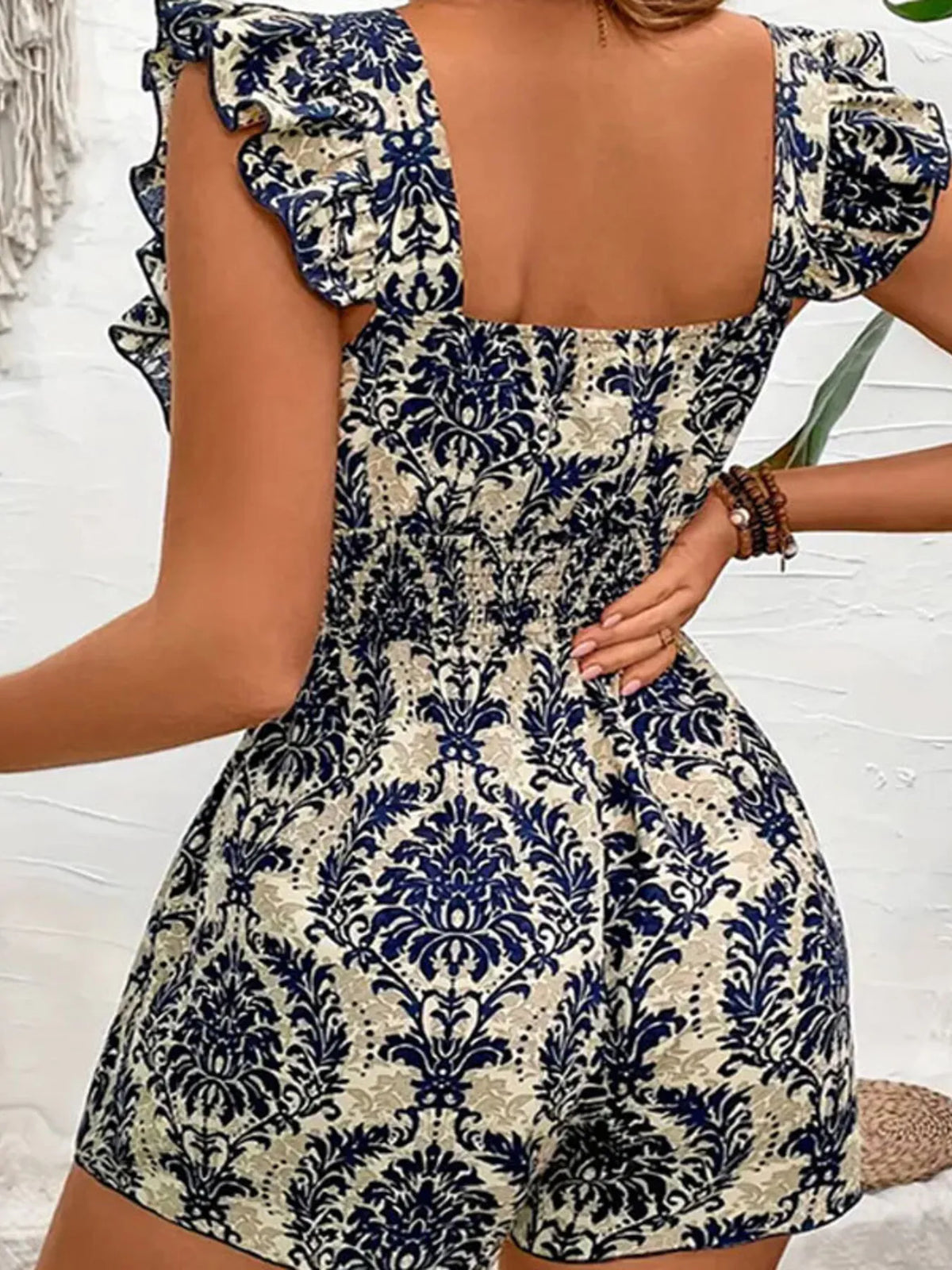 Ruffled Printed Square Neck Romper - Lilixa.store