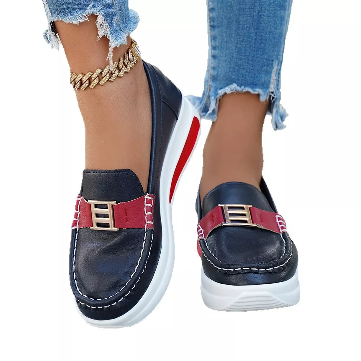 Metal Buckle Round Toe Slip-Ons, view 14