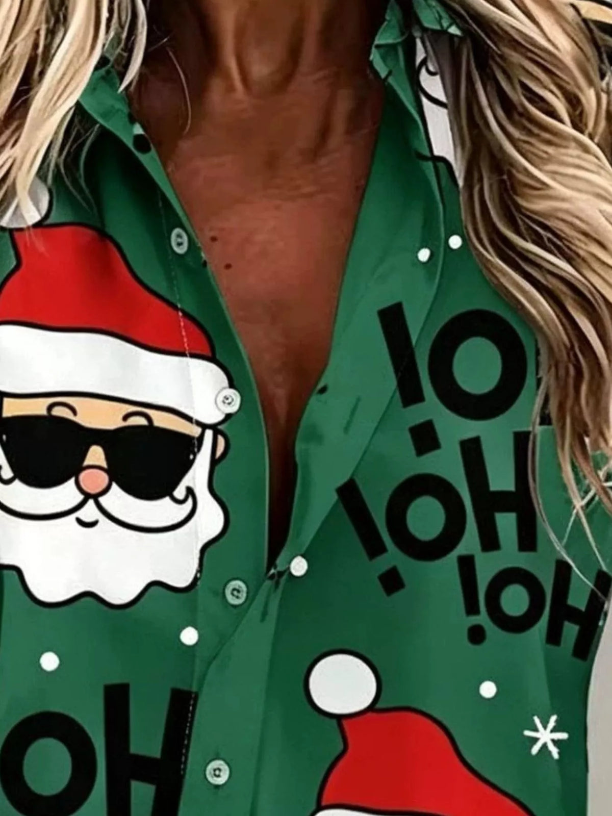 Full Size Christmas Santa Claus Print Button-Down Shirt Plus Size, view 3