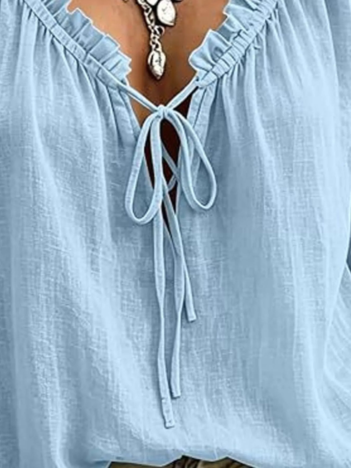 Frill Tie Neck 3/4 Sleeve Blouse - Lilixa.store