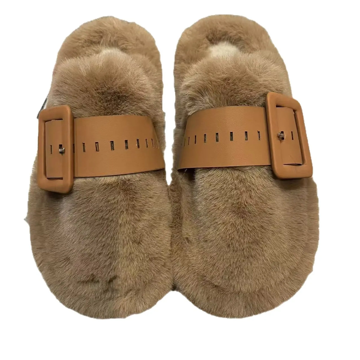 Faux Fur Buckle Slippers - Lilixa.store