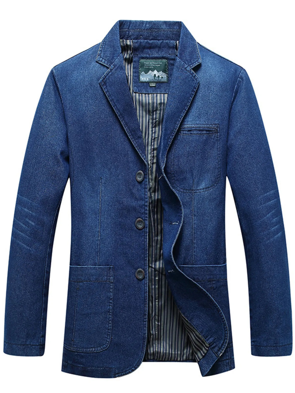 Men's Plus Size Button Up Long Sleeve Denim Blazer - Lilixa.store