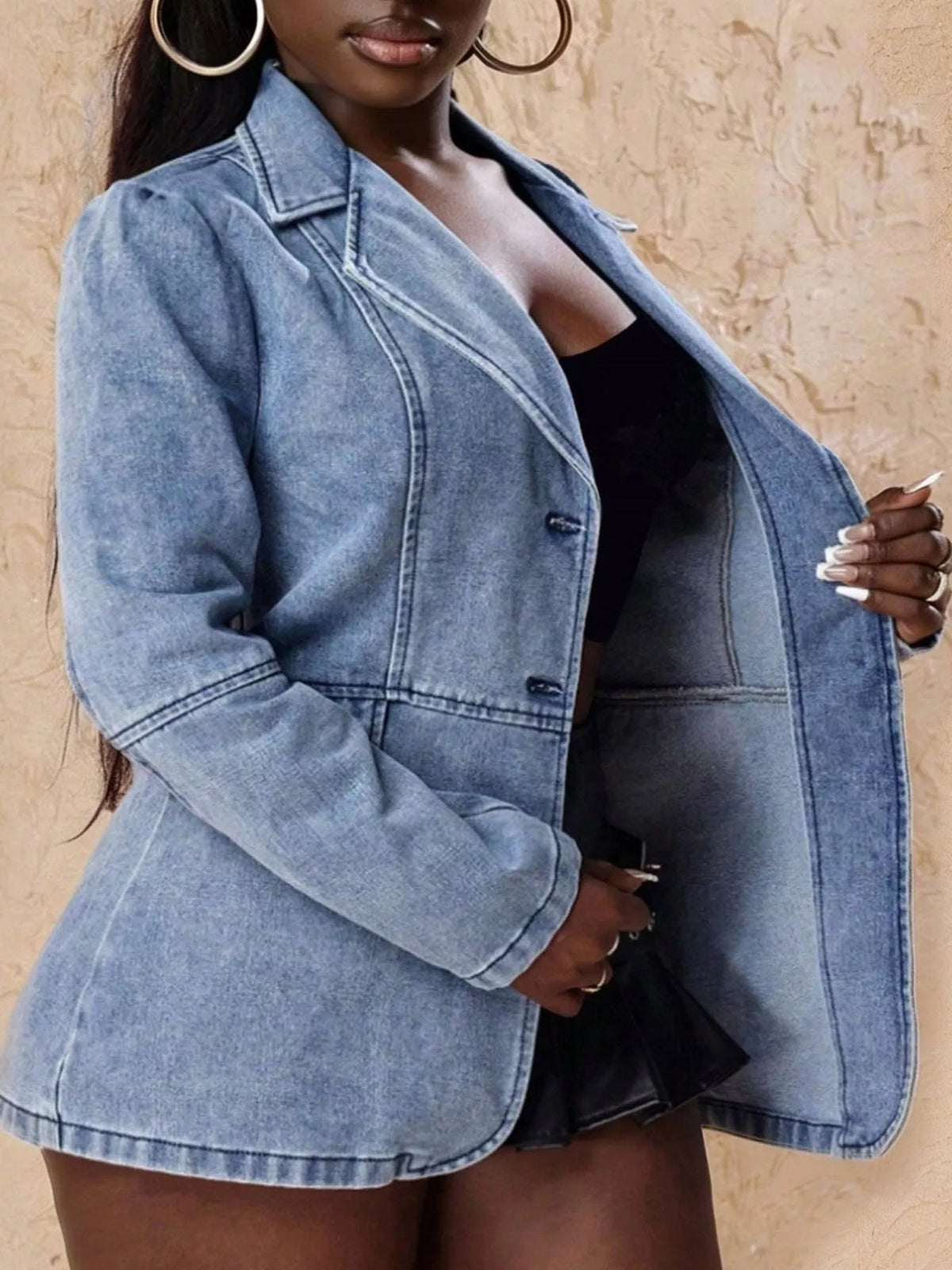Single-Breasted Lapel Collar Denim Jacket - Lilixa.store