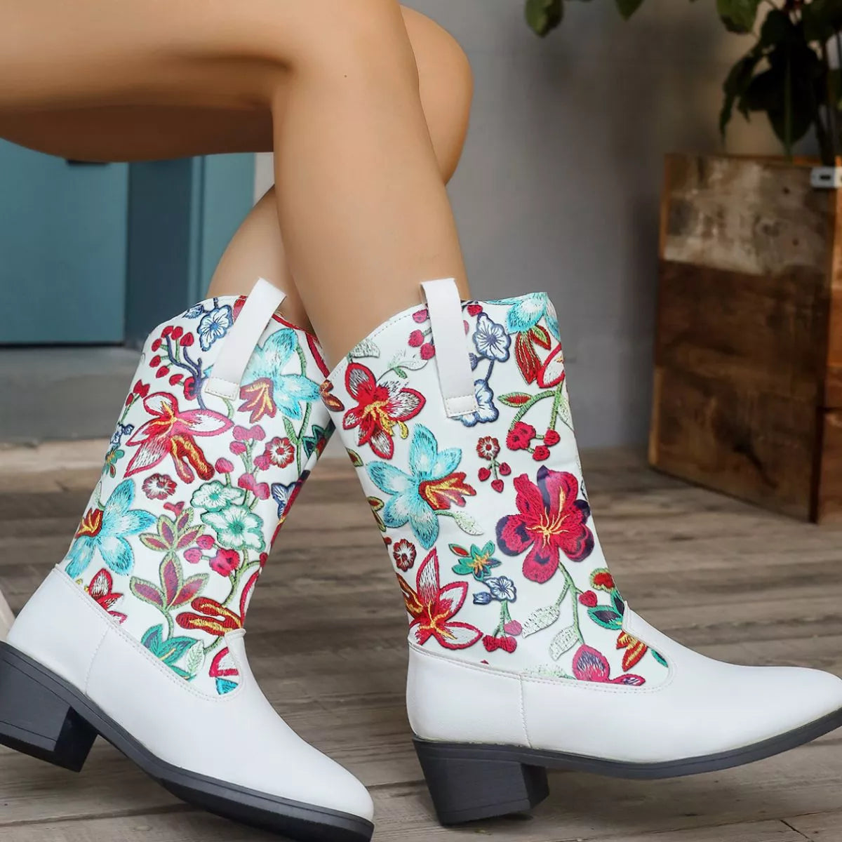Floral Block Heel Boots, view 7