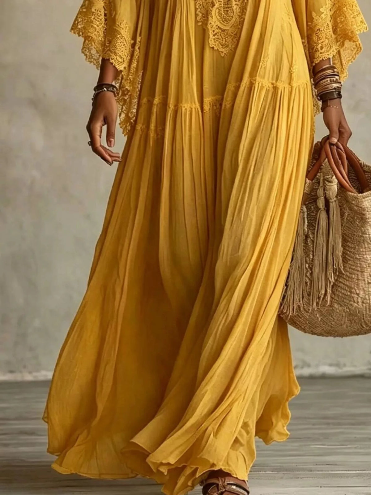 Lace Trim V-Neck Maxi Dress - Lilixa.store