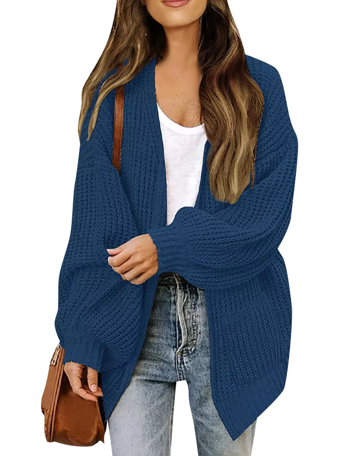 Open-Front Chunky Knit Cardigan - Lilixa.store
