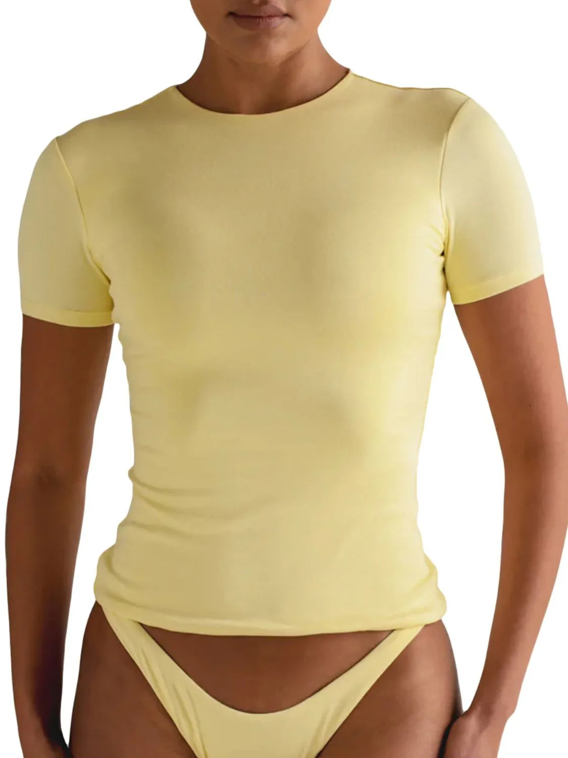 Round Neck Short Sleeve Swim Top - Lilixa.store