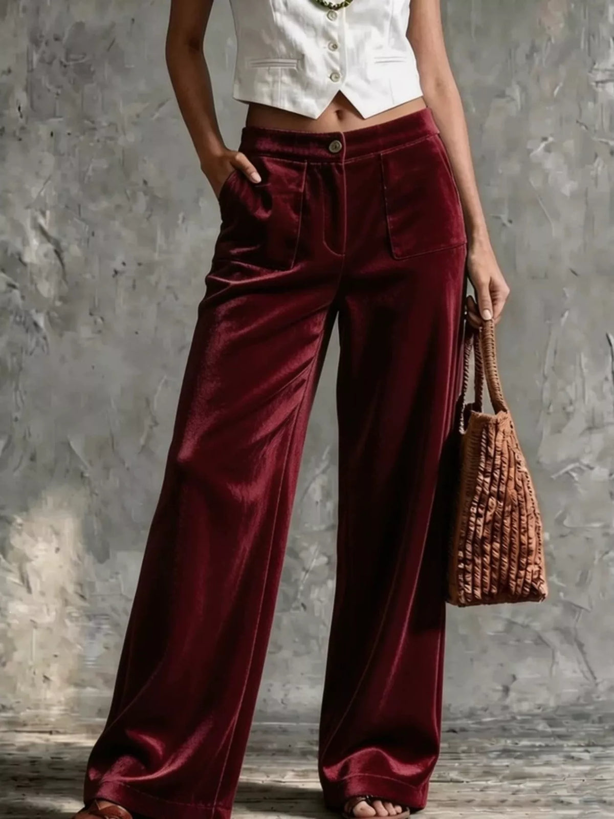 Full Size Velvet Wide-Leg Pants Plus Size