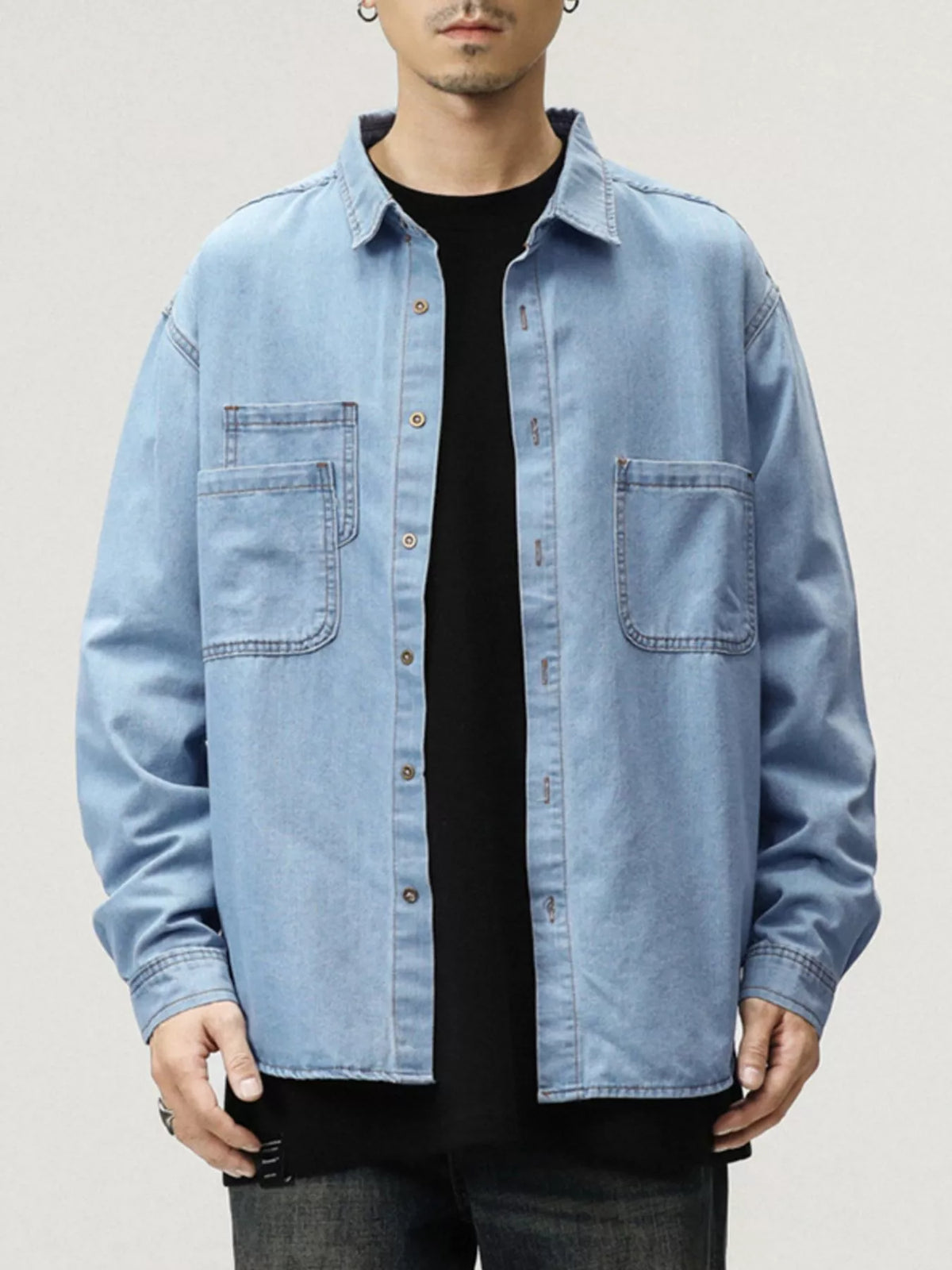 Men's Plus Size Button Up Long Sleeve Denim Shirt - Lilixa.store