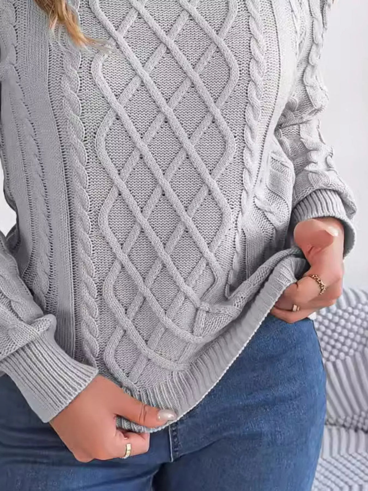 Cold-Shoulder Cable Knit Sweater, view 12