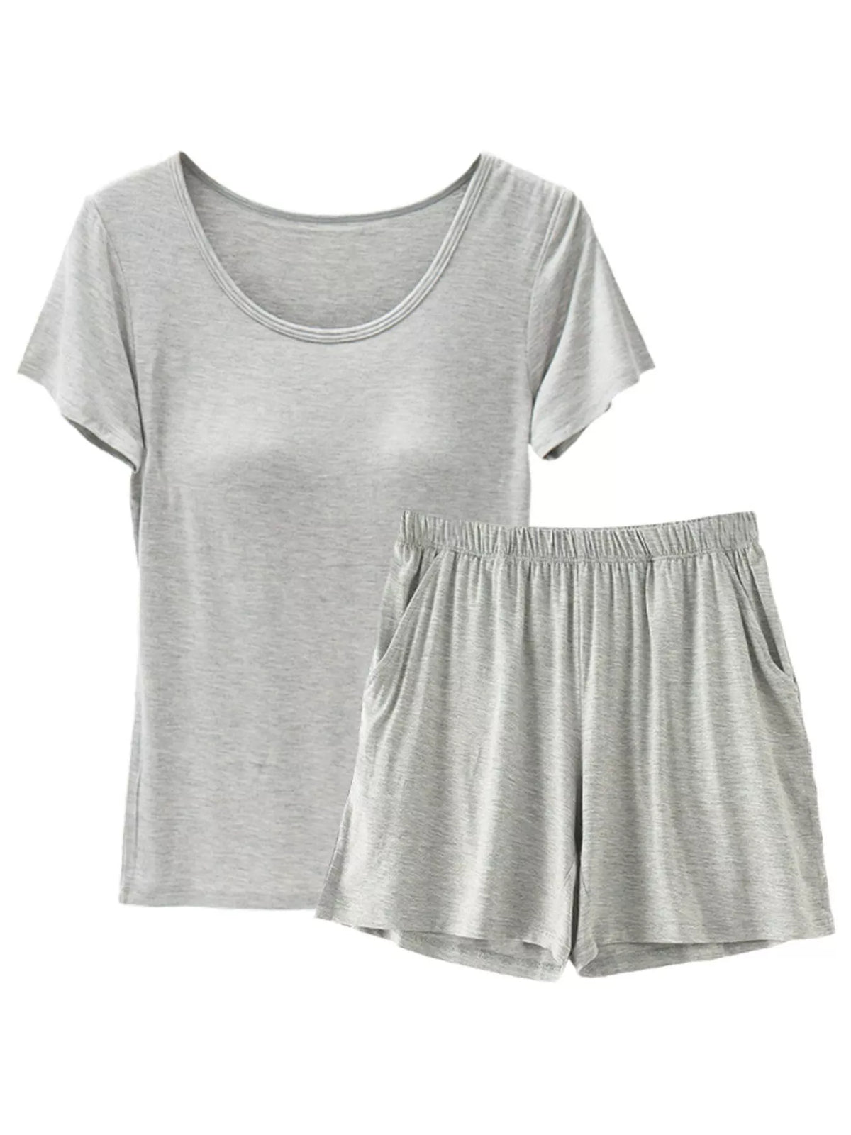 Plus Size Padded Modal Short Sleeve T-Shirt and Shorts Set - Lilixa.store
