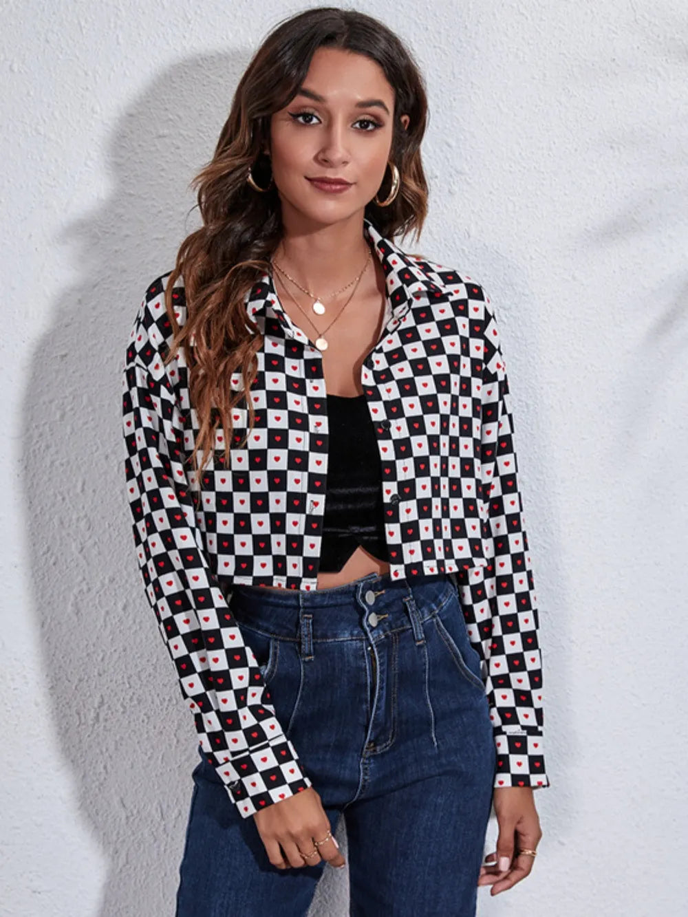 Button Down Printed Cropped Jacket, view 15