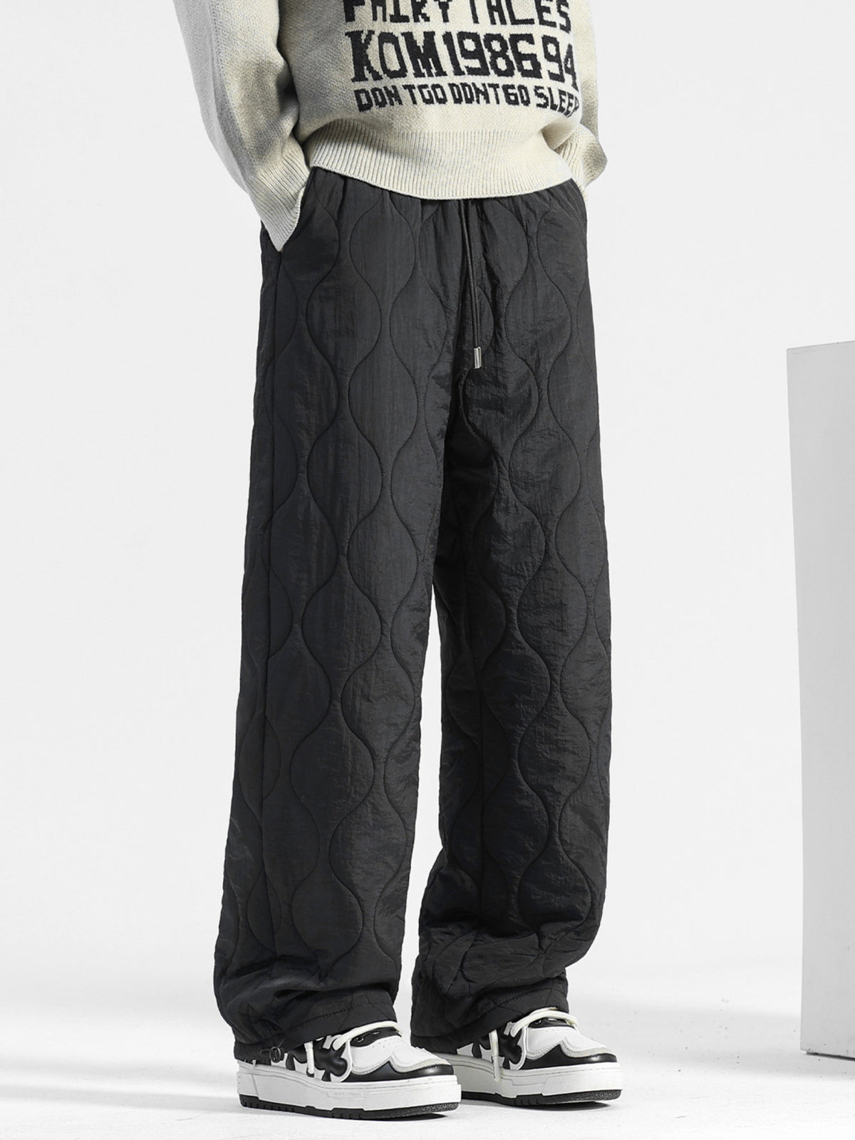 Men's Plus Size Quilted Loose-Fit Pants in Black