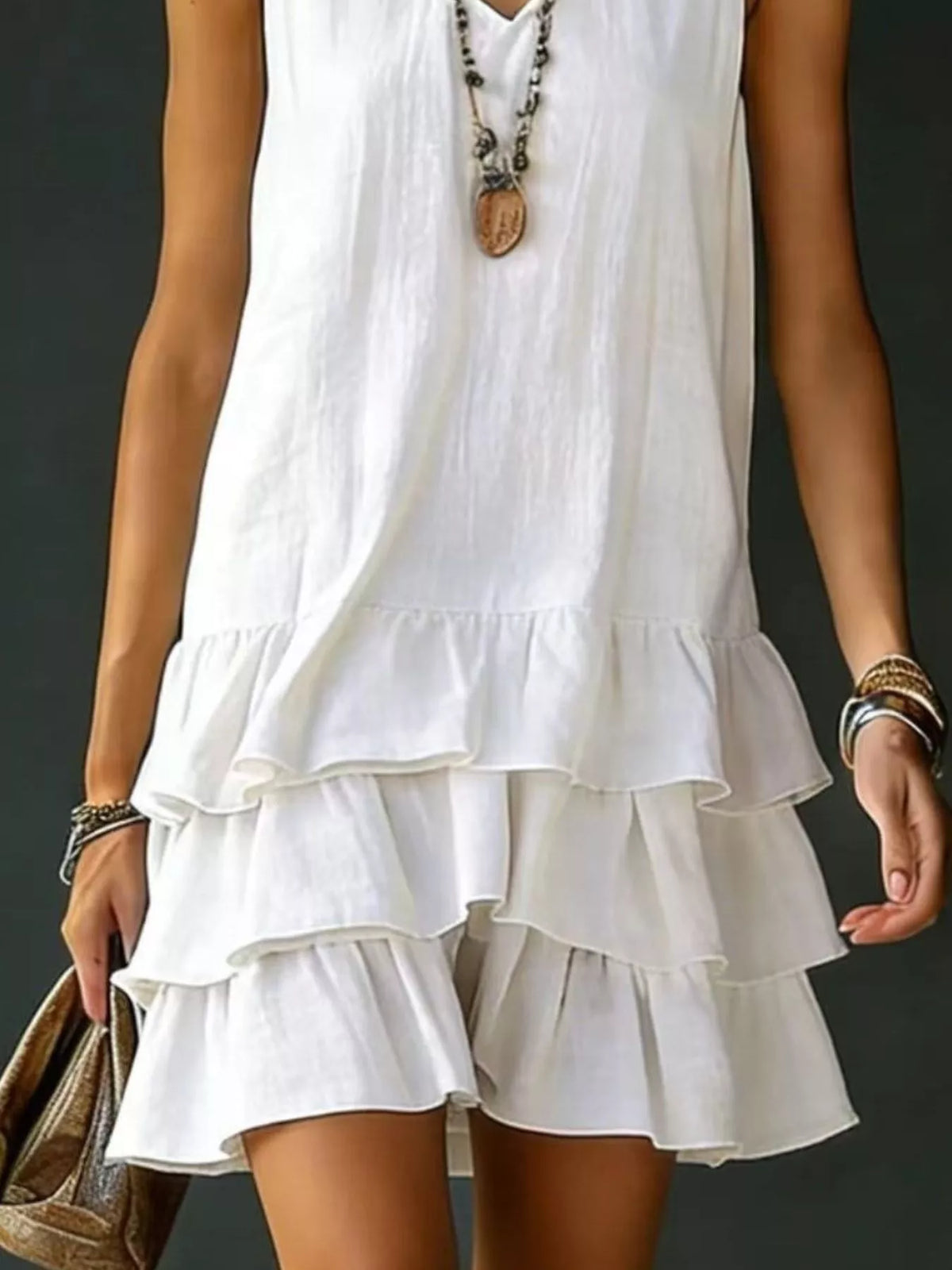 Full Size Ruffled Hem V-Neck Sleeveless Dress Plus Size - Lilixa.store