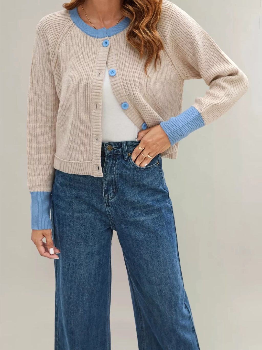 Color Block Ribbed Knit Button-Front Cardigan - Lilixa.store