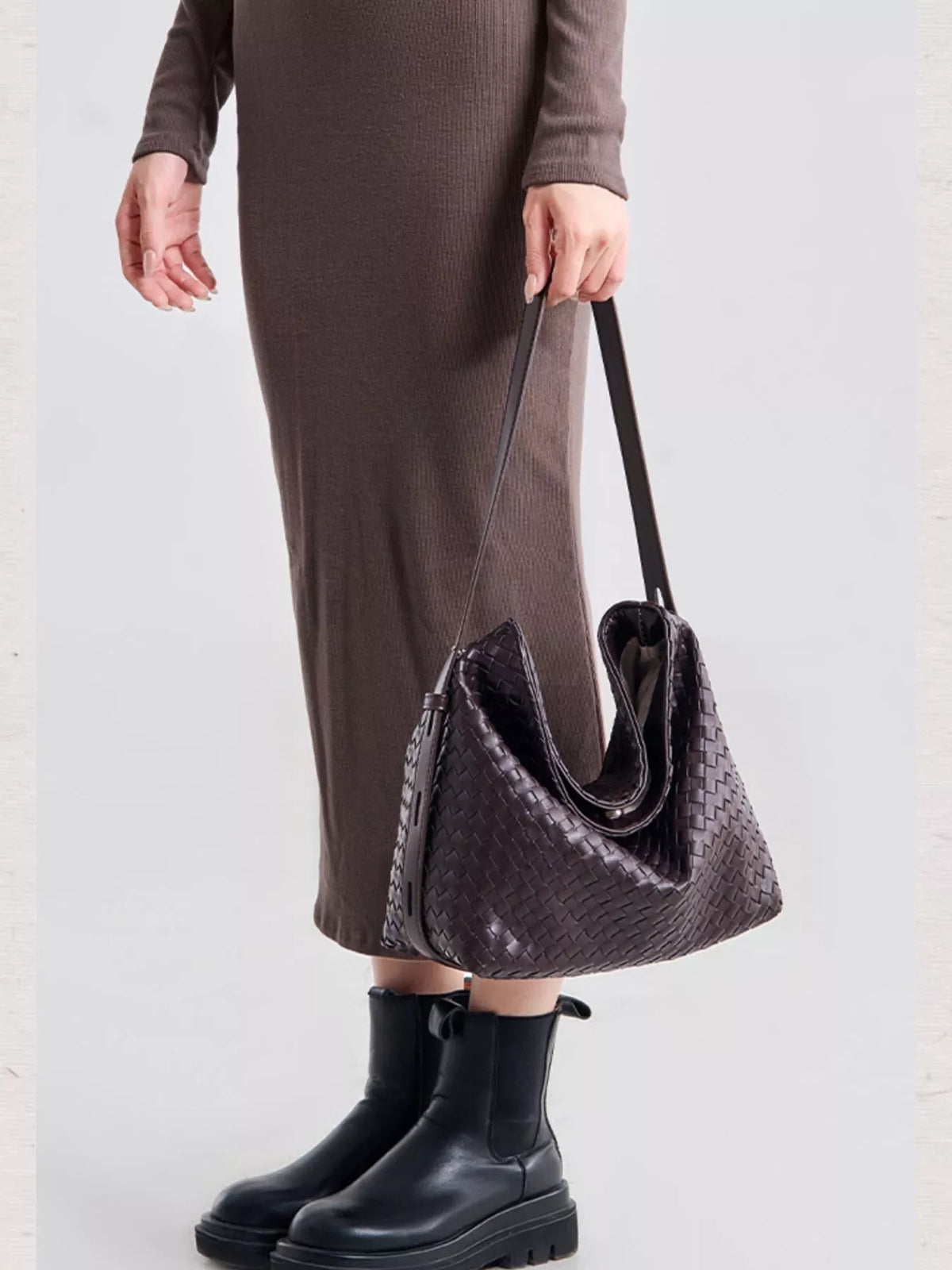 Woven Leather Hobo Shoulder Bag