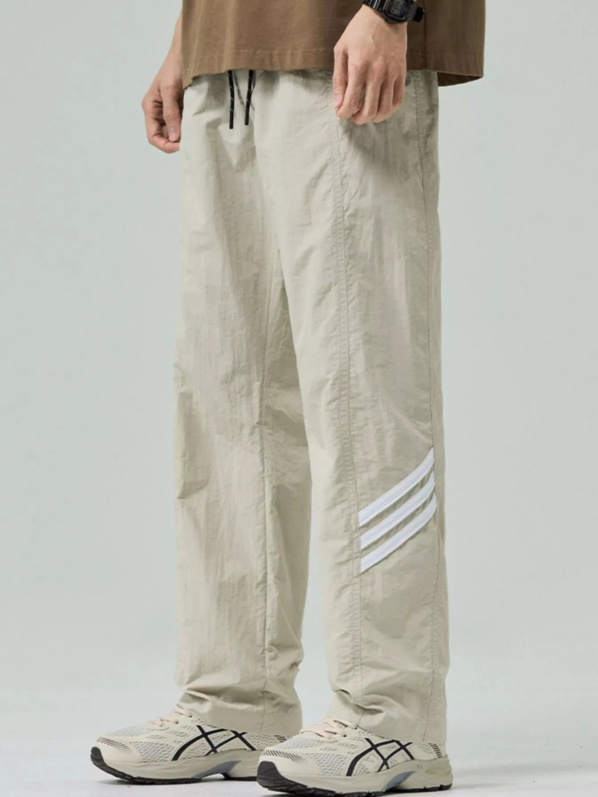 Men's Plus Size Drawstring Wide Leg Pants in Light Khaki