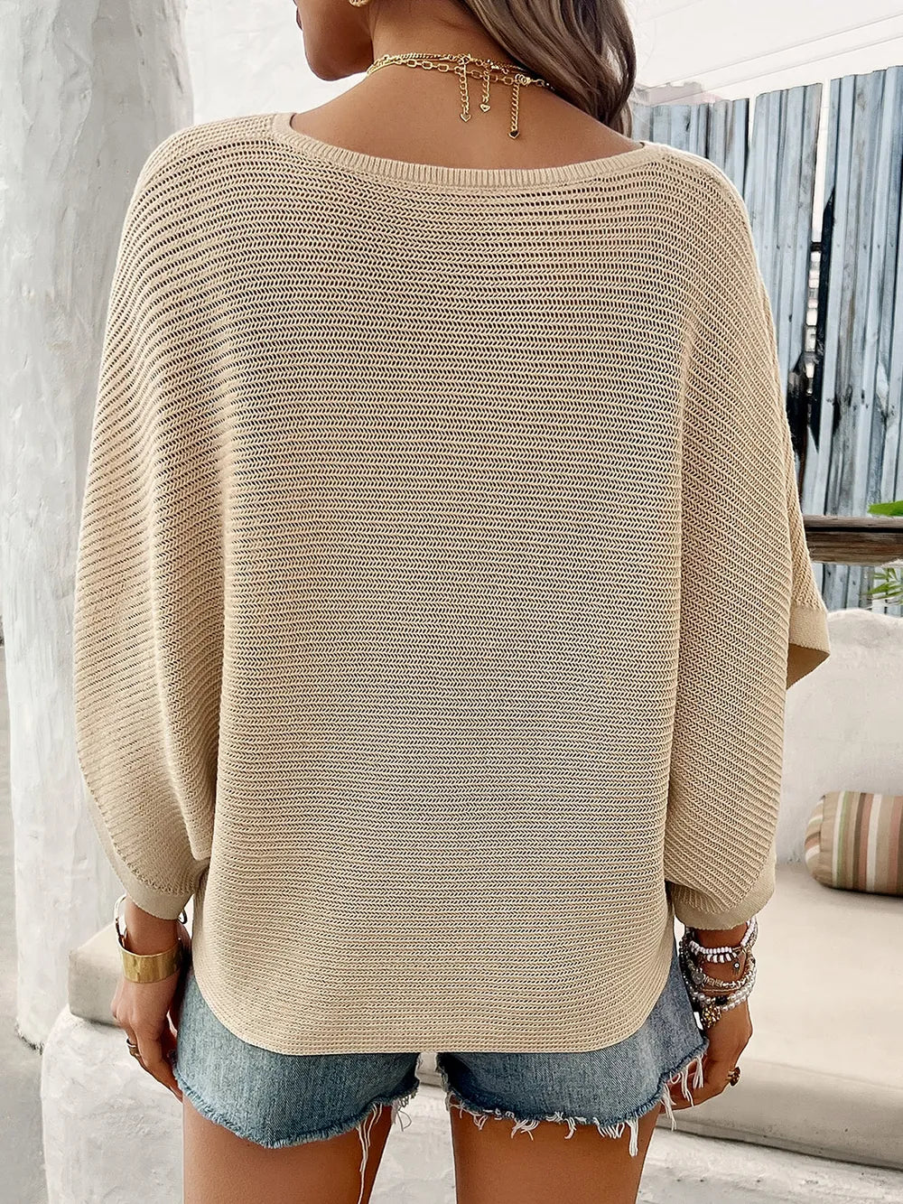 Devine V-Neck Batwing Sleeve Knit Top - Lilixa.store