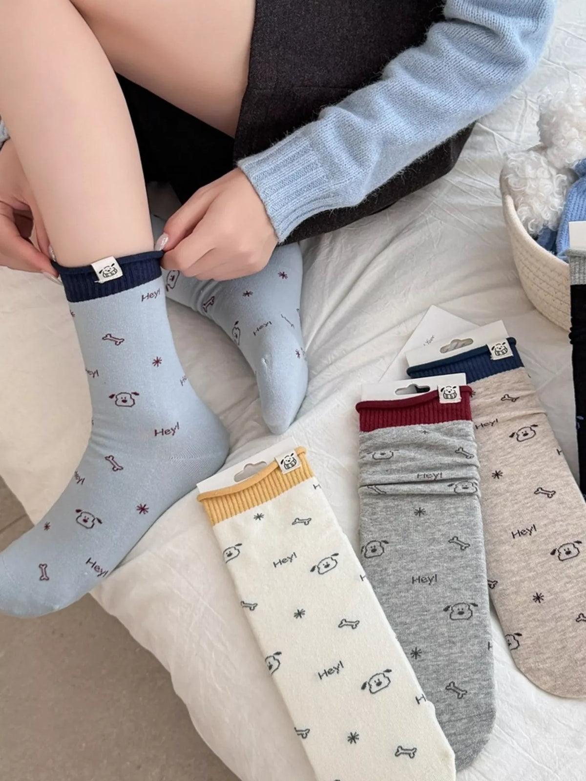 Cartoon Print Cotton Crew Socks - Lilixa.store