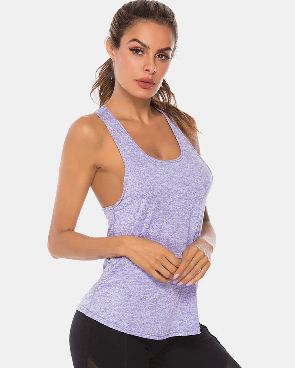 Full Size Scoop Neck Wide Strap Active Tank - Lilixa.store