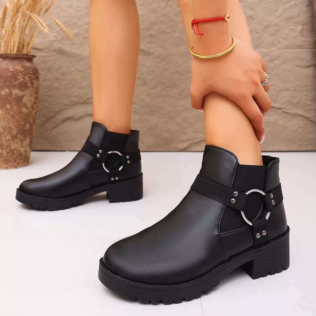 Round Toe Block Heels Boots