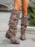 Leopard Point Toe Block Heels Boots, view 6