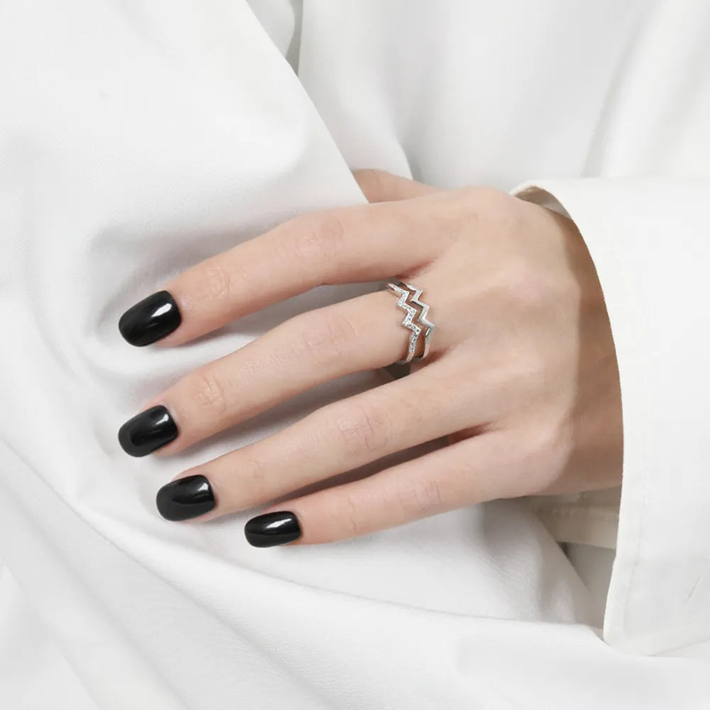 Wave Shape Inlaid Zircon Open Ring - Lilixa.store