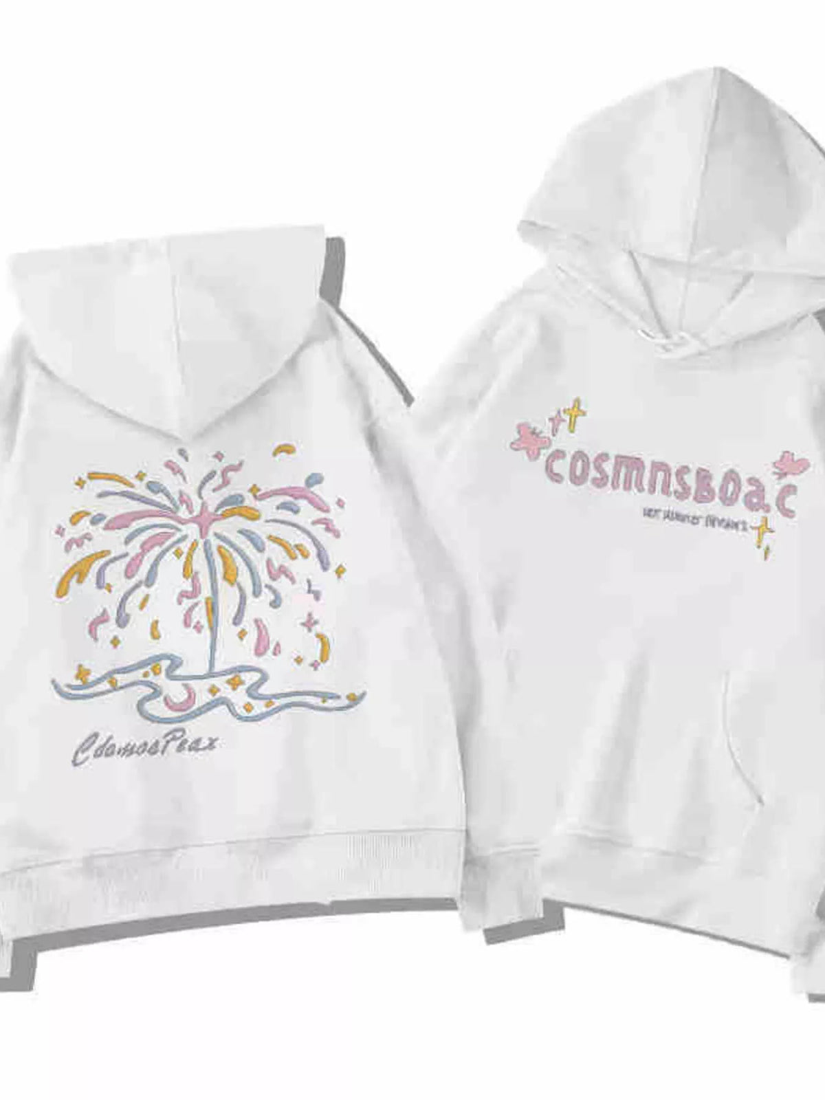 Full Size Fireworks Graphic Kangaroo Pocket Hoodie Plus Size