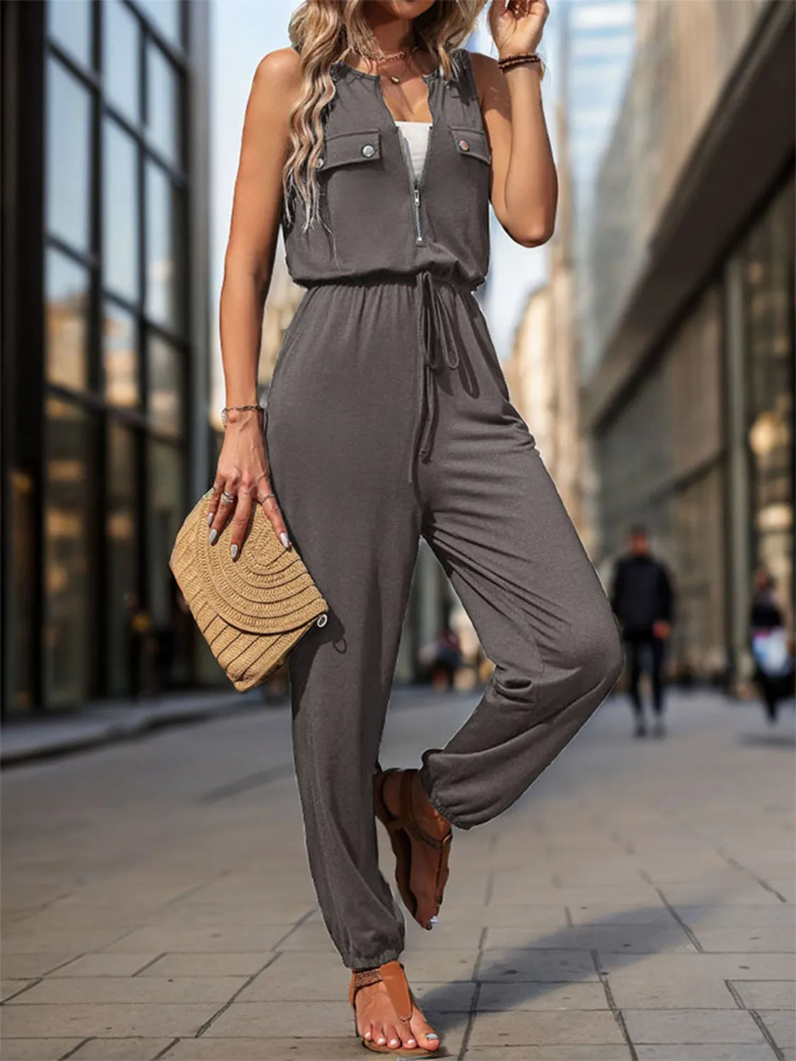 Drawstring Waist Sleeveless Jumpsuit - Lilixa.store