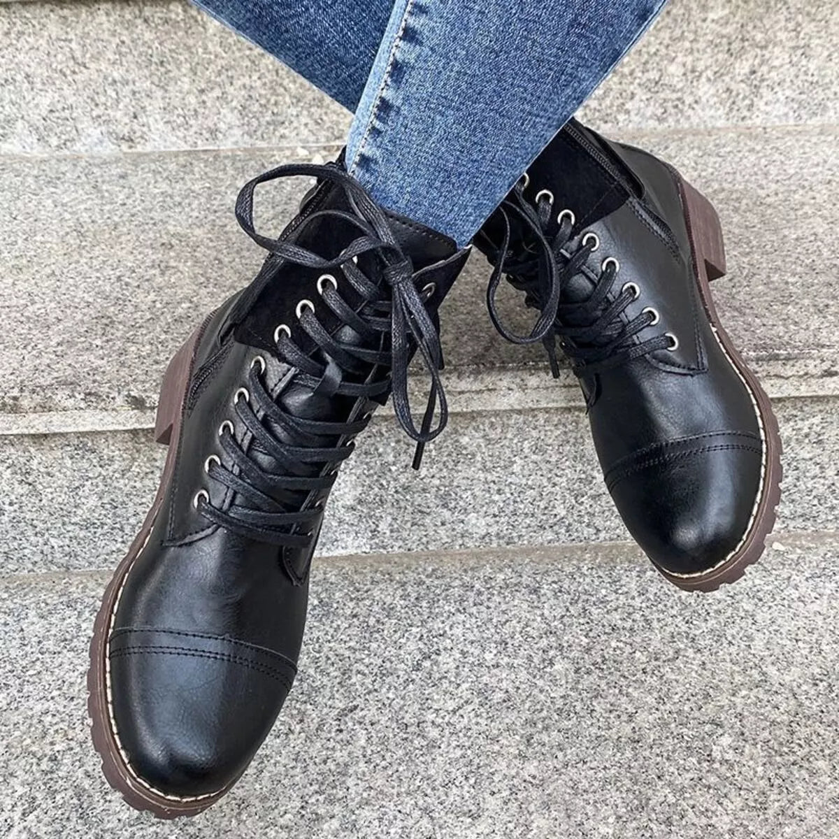 Lace-Up Block Heels Boots