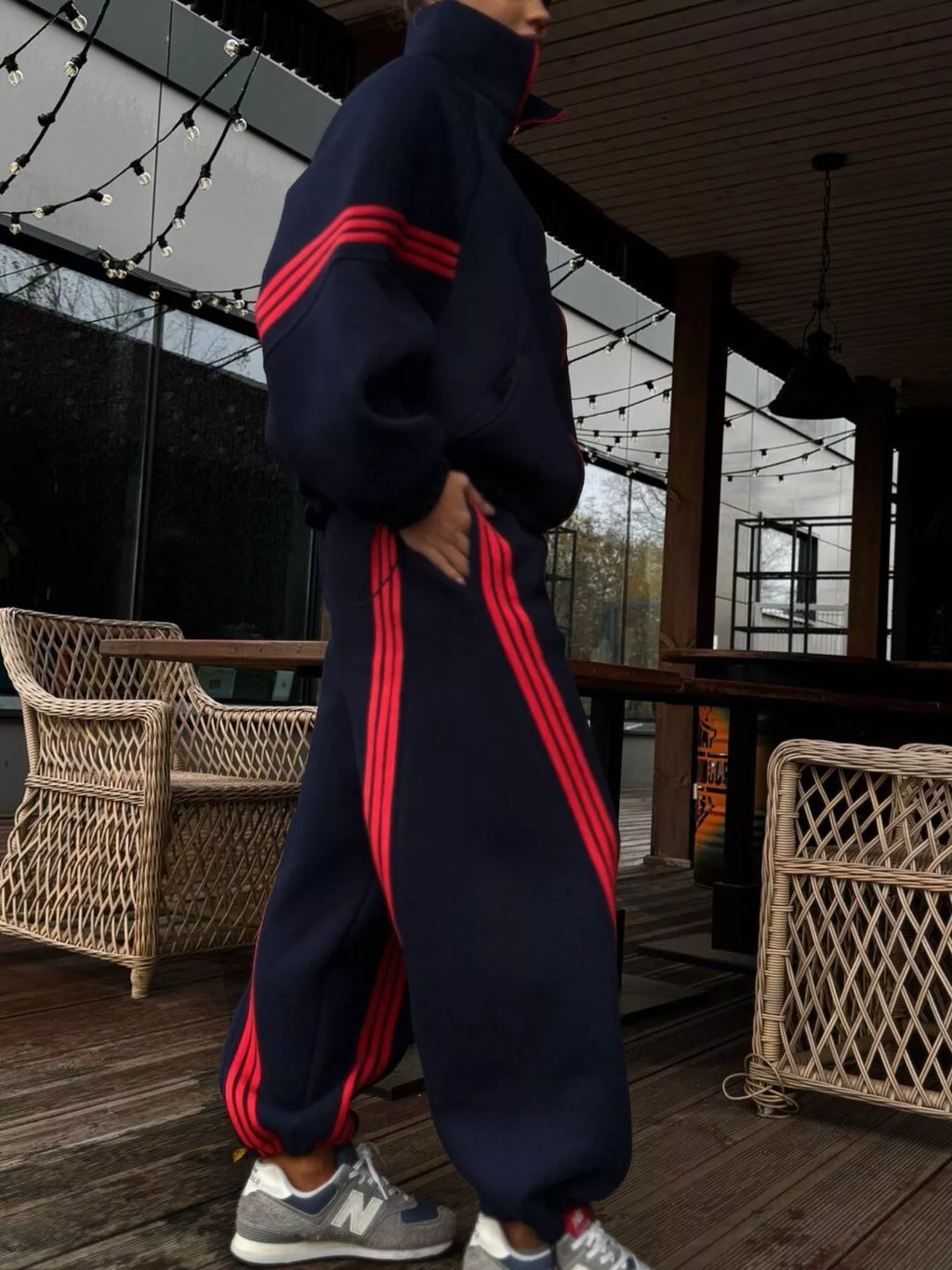 Contrast Striped Zip Up Top and Pants Set - Lilixa.store