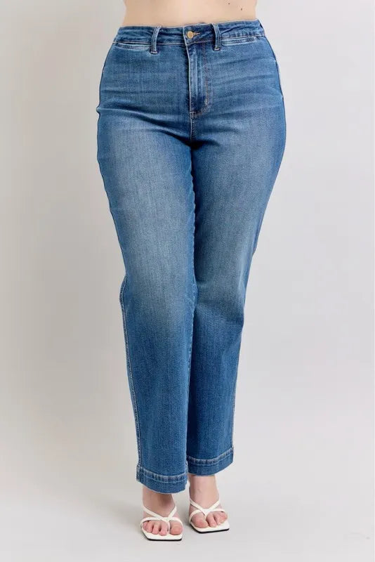 Judy Blue Full Size High Waist Contrast Thread Straight Plus Size - Lilixa.store