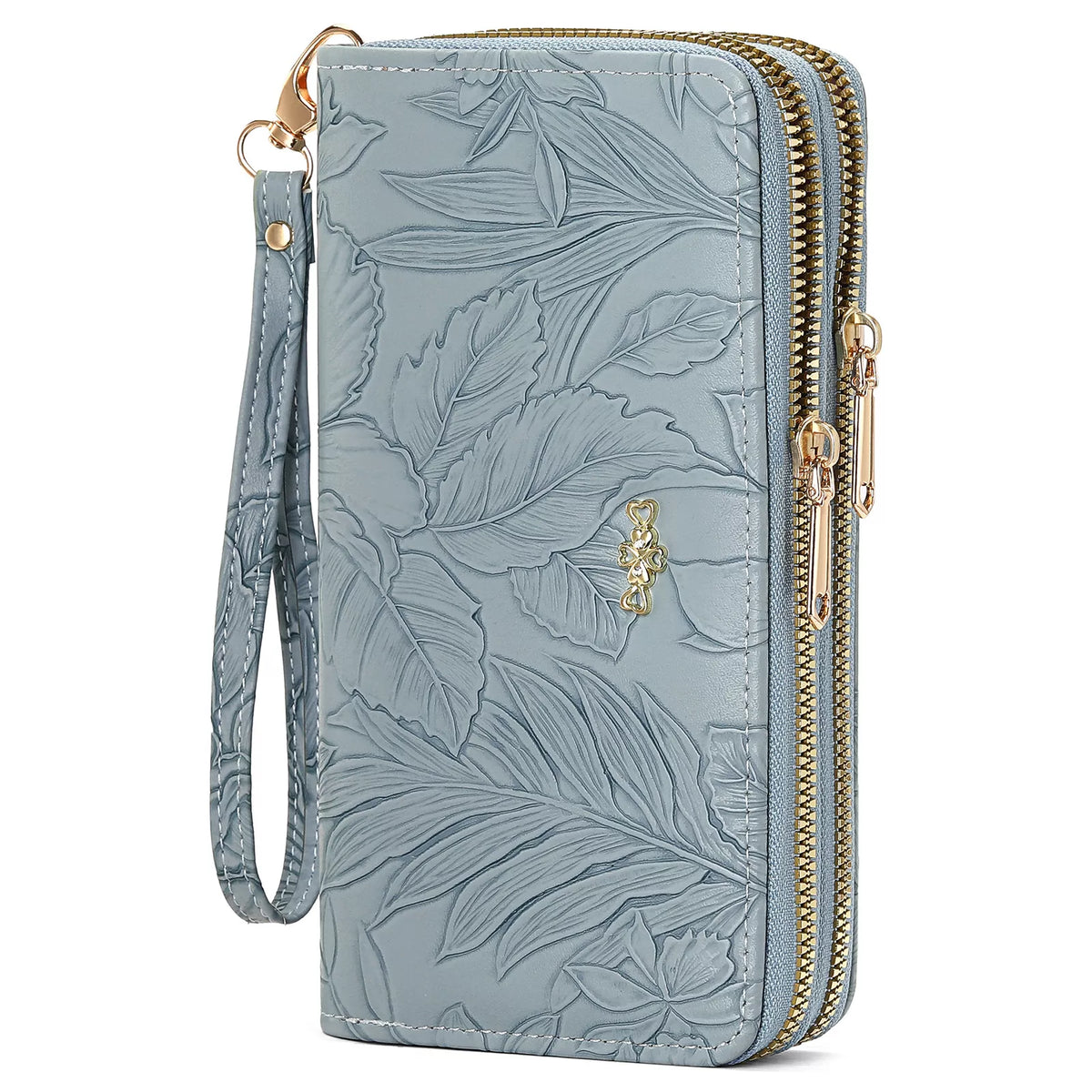 Embossed Floral Pattern Double Zipper Wallet - Lilixa.store