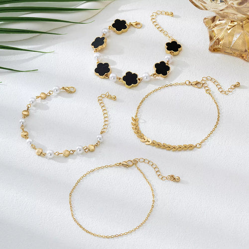 4-Piece 18K Gold-Plated Alloy Resin Bracelet