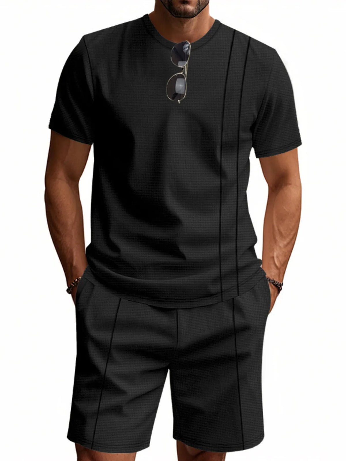 Men's Full Size Round Neck Short Sleeve Top and Shorts Set Plus Size