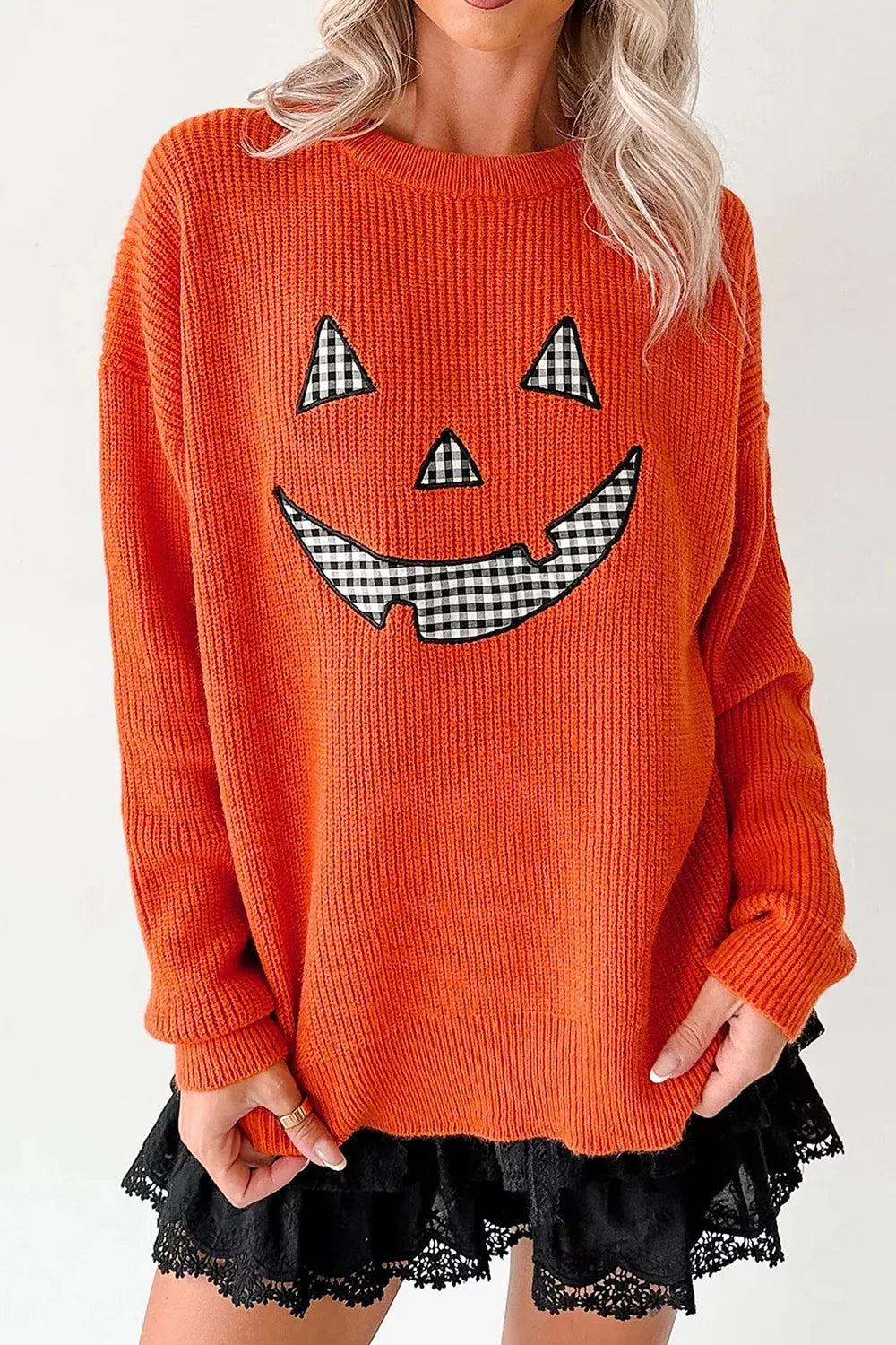 Drop Shoulder Long Sleeve Round Neck Halloween Sweater - Lilixa.store