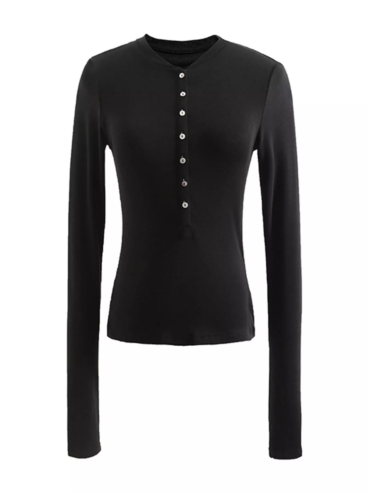 Slim-Fit Button-Down Long Sleeve Knit Top, view 6