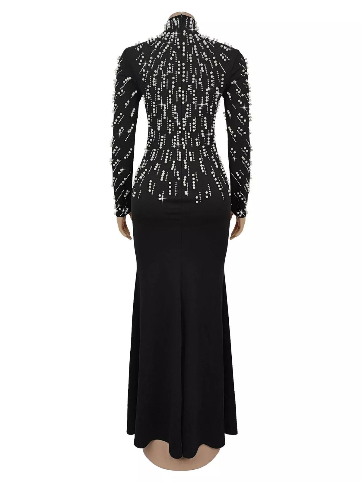 Embellished Mock Neck Maxi Dress in Black, view 6