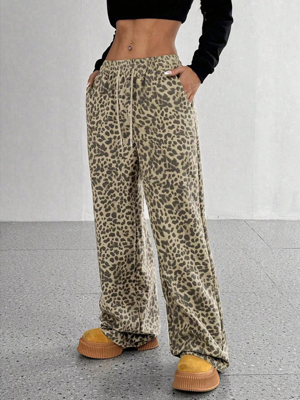 Full Size Leopard Print Wide Leg Pants Plus Size - Lilixa.store
