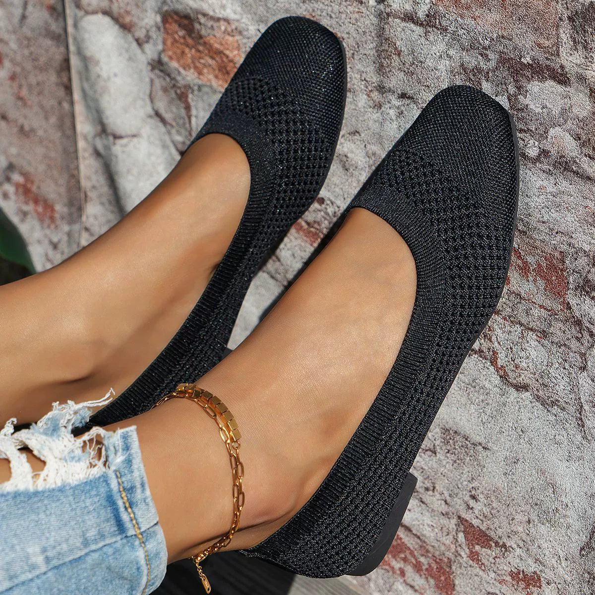 Square Toe Solid Color Mesh Slip-Ons, view 9