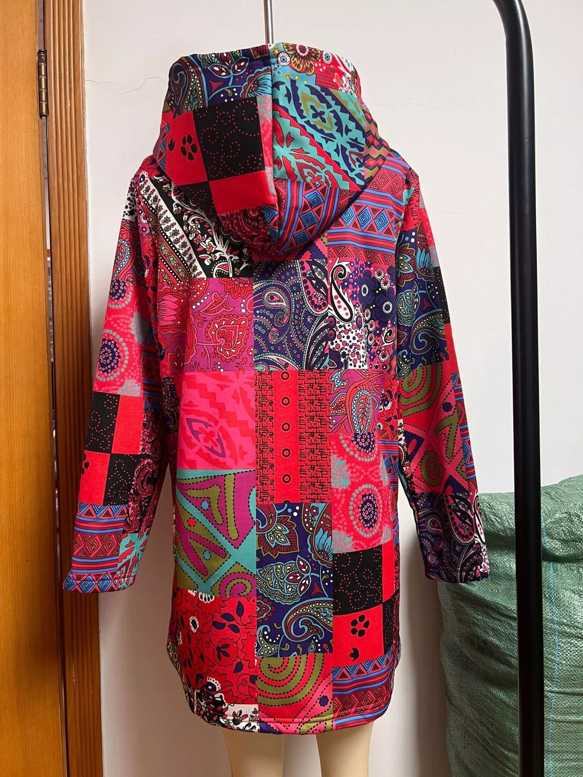 Bohemian Patchwork Fleece Lined Hooded Outerwear - Lilixa.store